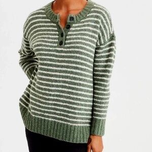 Green and White Stripped American Eagle Sweater